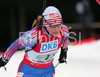 Svetlana Sleptsova of Russia skiing in women relay race of e.on Ruhrgas IBU Biathlon World Cup. Women relay race of e.on Ruhrgas IBU Biathlon World Cup was held in Pokljuka, Slovenia, on 16th of December 2007.

