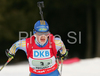 Anna Carin Olofsson of Sweden skiing in women relay race of e.on Ruhrgas IBU Biathlon World Cup. Women relay race of e.on Ruhrgas IBU Biathlon World Cup was held in Pokljuka, Slovenia, on 16th of December 2007.

