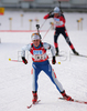 Andreja Mali of Slovenia skiing out of shooting place in women relay race of e.on Ruhrgas IBU Biathlon World Cup. Women relay race of e.on Ruhrgas IBU Biathlon World Cup was held in Pokljuka, Slovenia, on 16th of December 2007.
