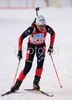Sylvie Becaert of France skiing out of shooting place in women relay race of e.on Ruhrgas IBU Biathlon World Cup. Women relay race of e.on Ruhrgas IBU Biathlon World Cup was held in Pokljuka, Slovenia, on 16th of December 2007.
