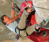 Muriel Sarkany of Belgium climbing her route during half final climb in Climbing World Cup which was held in Kranj between 19. and 20. November 2005. Half finals were won by Angela Eiter of Austria in women competition and Flavio Crespi of Italy in men competition. Both of winners reached top of the route which gives them advantage for next days finals.
