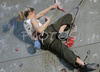 Hannah Midtboe of Norway climbing during half finals of UIAA Climbing World Cup, which was held in Kranj, Slovenia on 18th of November 2006. First 8 from men and first 8 from women category qualified for finals which will be held in Kranj, Slovenia on 19th of November 2006.
