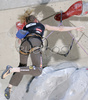 Winner of overall World cup and todays second placed Angela Eiter of Austria falling after she failed to reach next grip in final route of UIAA Climbing World Cup, which was held in Kranj, Slovenia on 19th of November 2006. First 8 from each category from yesterdays half finals, qualified for finals of last UIAA Climbing World Cup 2006 competition.
