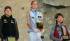 Winner of overall Climbing World Cup Maja Vidmar of Slovenia (M), second placed Angela Eiter of Austria (L) and third placed Muriel Sarkany of Belgium (R) celebrating their medals after women finals of last IFSC Sport Climbing World cup of 2007 season. Final race of IFSC Sport Climbing World Cup of 2007 season was held in Kranj, Slovenia on 18th of November 2007.
