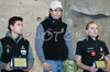 Winner of overall Climbing World Cup, Patxi Usobiaga Lakunza of Spain (M), his teammate second placed Ramon Julian Puigblanque (L) and third placed Tomas Mrazek of Czech (R) celebrating their medals after men finals of last IFSC Sport Climbing World cup of 2007 season. Final race of IFSC Sport Climbing World Cup of 2007 season was held in Kranj, Slovenia on 18th of November 2007.
