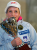 Winner of combined overall Climbing World Cup, Natalija Gros of Slovenia celebrating her vicotry after women finals of last IFSC Sport Climbing World cup of 2007 season. Final race of IFSC Sport Climbing World Cup of 2007 season was held in Kranj, Slovenia on 18th of November 2007.
