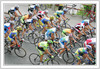 Cyclists riding their bikes during road cycling race accross the streets of Kranj. Cyclists had to finish more then 30 laps through streets of Kranj, before they had chance to sprint uphill for last time and try to win race. Valter Bonca of Sava Kranj won race after he was in leading group of three cyclists for more then 20 laps.
