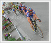 Cyclists riding their bikes during road cycling race across the streets of Kranj. Cyclists had to finish more then 30 laps through streets of Kranj, before they had chance to sprint uphill for last time and try to win race. Valter Bonca of Sava Kranj won race after he was in leading group of three cyclists for more then 20 laps.
