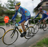 Cyclists of elite group are cycling around streets of Sencur,Slovenia where Criterum of Sencur took place. Race with total lenght of 65km had 50 laps of 1.3km.
