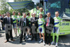 Liquigas team posing at star of stage 5 of 89th Giro d Italia. Stage 5 was leading cyclists from Piacenza to Cremona, Italy. Stage 5 in lenght of 38 km was first team time trial on Giro d Italia since 1987.
