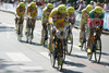 Cyclists of Saunier Duval Prodir competing during stage 5 of 89th Giro d Italia. Stage 5 was leading cyclists from Piacenza to Cremona, Italy. Stage 5 in lenght of 38 km was first team time trial on Giro d Italia since 1987.
