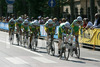 Cyclists of Phonak hearing system team competing during stage 5 of 89th Giro d Italia. Stage 5 was leading cyclists from Piacenza to Cremona, Italy. Stage 5 in lenght of 38 km was first team time trial on Giro d Italia since 1987.

