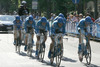 Discovery Channel Pro Cycling Team competing during stage 5 of 89th Giro d Italia. Stage 5 was leading cyclists from Piacenza to Cremona, Italy. Stage 5 in lenght of 38 km was first team time trial on Giro d Italia since 1987.
