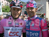 Overall leader Ivan Basso of Team CSC (L) with Gorazd Stangelj of Lampre Fondital (R) before 18th stage of Giro d Italia. Stage from Sillian, Austria to Gemona del Friuli, Italy was 207 km long.
