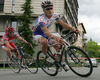 Cyclists of elite category are competing during criterium road cycling race Around city of Kranj 2006 which was held in Kranj, Slovenia on 4th of June 2006.

