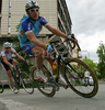 Cyclists of elite category are competing during criterium road cycling race Around city of Kranj 2006 which was held in Kranj, Slovenia on 4th of June 2006.
