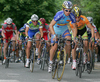 Cyclists of elite category are competing during criterium road cycling race Around city of Kranj 2006 which was held in Kranj, Slovenia on 4th of June 2006.
