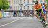 Cyclists of elite category are competing during criterium road cycling race Around city of Kranj 2006 which was held in Kranj, Slovenia on 4th of June 2006.
