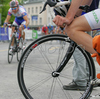 Cyclists of elite category are competing during criterium road cycling race Around city of Kranj 2006 which was held in Kranj, Slovenia on 4th of June 2006.
