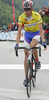 Winner Tomaz Nose of Adria Mobil crossing finish line at Vrsic, Slovenia (1611m) after winning third stage of 13th Tour de Slovenie 2006 (13. dirka Po Sloveniji). Third stage lead cyclists in lenght of 158km from Nova Gorica, Slovenia to top of Vrsic, Slovenia. Last uphill to Vrsic was also hardest uphill on this years Tour de Slovenia and it usually also decides winner of Tour.
