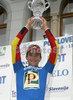 The best in points classification Borut Bozic of Perutnina Ptuj is celebrating his success after fourth stage of 13th Tour de Slovenie 2006 (13. dirka Po Sloveniji). Stage 4 in lenght of 156km lead cyclists from Grosuplje, Slovenia to Novo mesto, Slovenia.
