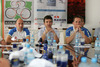 Selector for juniors Marko Polanc (L), president of road cycling sector in Slovene Cycling Federation Ales Kalan (M) and selector of elite and U23 team Martin Hvastija (R) during press conference of Slovenian cycling team before European road cycling championship for juniors and U23 categories in Valkenburg Heerlen, Netherland. European championship will be held in Valkenburg Heerlen, Netherland between 12th and 16th of July, 2006.
