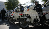 Policemen on bikes are prepairing for escorting riders during  training session before road races of Road Cycling World Championship in Salzburg, Austria. Official on track training before Saturdays and Sundays road races was held in Salzburg, Austria on 22. September 2006.
