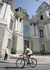 Robbie McEwen of Australia riding next to church in Salzburg, Austria downtown during  training session before road races of Road Cycling World Championship in Salzburg, Austria. Official on track training before Saturdays and Sundays road races was held in Salzburg, Austria on 22. September 2006.
