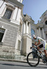Australian rider is riding next to church in Salzburg, Austria downtown during  training session before road races of Road Cycling World Championship in Salzburg, Austria. Official on track training before Saturdays and Sundays road races was held in Salzburg, Austria on 22. September 2006.

