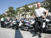 Policeman prepairing for escorting riders during  training session before road races of Road Cycling World Championship in Salzburg, Austria. Official on track training before Saturdays and Sundays road races was held in Salzburg, Austria on 22. September 2006.
