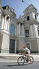 Robbie McEwen of Australia riding next to church in Salzburg, Austria downtown during  training session before road races of Road Cycling World Championship in Salzburg, Austria. Official on track training before Saturdays and Sundays road races was held in Salzburg, Austria on 22. September 2006.

