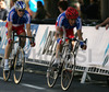 Two French cyclists are leading peloton in purusit after leading group with 1 lap to go during Men Under23 road races of Road Cycling World Championship in Salzburg, Austria. Road race of Road Cycling World Championship 2006 was held in Salzburg, Austria on 23. September 2006.
