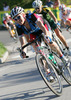Cyclist of USA is struggling on back of second group in fourth lap of Women Elite road races of Road Cycling World Championship in Salzburg, Austria. Women Elite road race of Road Cycling World Championship 2006 was held in Salzburg, Austria on 23. September 2006.
