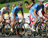 New World Champion Paolo Bettini of Italy (2nd from L) was staying in group during first few laps of Men Elite road races of Road Cycling World Championship in Salzburg, Austria. Men Elite road race was final race of Road Cycling World Championship 2006 and was held in Salzburg, Austria on 24. September 2006.
