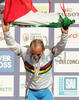 Paolo Bettini of Italy celebrating his medal and World Championship title won in Men Elite road races of Road Cycling World Championship in Salzburg, Austria. Men Elite road race was final race of Road Cycling World Championship 2006 and was held in Salzburg, Austria on 24. September 2006.
