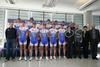 Cyclists and officials of Team Adria Mobil at presentation of cycling team Adria Mobil from Novo Mesto. Standing in first line (L to R) trainer Bostjan Mervar, Tomaz Nose, Jure Zrimsek, Simon Spilak, Miha Svab, Robert Kiserlovski, general manager of Adria Mobil d.o.o. company Sonja Gole, general director of ACH d.d. company mag. Herman Rigelnik, president of cycling team Mojca Novak and main trainer Milan Erzen. Standing in second line (L to R) Benjamin Cujnik, Blaz Jarc, Blaz Furdi, Jure Zagar, Joze Senekovic, Marko Kump and general manager of cycling team Bogdan Fink.  Presentation of cycling team Adria Mobil from Novo Mesto was held in Ljubljana at ACH d.d. company on Monday 12th of March 2007.
