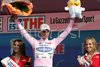 Leader in general classification after stage 16 Danilo Di Luca of Liquigas celebrating his pink jersey after finishing stage 16 of Giro d Italia 2007. Stage 16 in length of 189km lead cyclists from Agordo - Dolomiti Stars, Italy to Lienz, Austria, and was held on 29th of May 2007.
