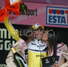 Winner Iban Mayo Diez of Saunier Duval-Prodir celebrates his victory in stage 19 of Giro d Italia 2007. Stage 19 in length of 178km lead cyclists from Treviso, Italy to Terme di Comano, Italy, and was held on 1st of June 2007.
