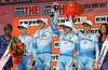 The best team after 19th Stage Gerolsteiner celebrates their success after stage 19 of Giro d Italia 2007. Stage 19 in length of 178km lead cyclists from Treviso, Italy to Terme di Comano, Italy, and was held on 1st of June 2007.
