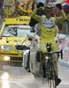 Winner Iban Mayo Diez Saunier Duval-Prodir celebrating his victory in the stage 19 of Giro d Italia 2007. Stage 19 in length of 178km lead cyclists from Treviso, Italy to Terme di Comano, Italy, and was held on 1st of June 2007.
