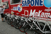 Bikes of team Acqua e Sapone & Caffe Mokambo are ready before start of first stage of Tour de Slovenie 2007. First stage  of Tour de Slovenie 2007 in lenght of 182km lead cyclists from Ljubljana, Slovenia to Zagreb, Croatia, and was held on 12th of June 2007.

