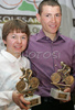 The best cyclists in year 2006 by choice of Slovenian cycling federation: Tanja Zakelj (L) and Janez Brajkovic (R) during award ceremony Vecer zvezd (Night of stars) organized by Cycling federation of Slovenia. Award ceremony was held 13th  December 2006 in BTC City - Aqua park Atlantis, Ljubljana, Slovenia.
