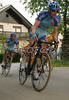 Cyclists are riding through streets of Sencur, Slovenia during Grand prix of Sencur. Race in Sencur, Slovenia was held on 27th of April 2007.
