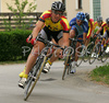 Cyclists are riding through streets of Sencur, Slovenia during Grand prix of Sencur. Race in Sencur, Slovenia was held on 27th of April 2007.
