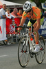 Cyclists are riding through streets of Sencur, Slovenia during Grand prix of Sencur. Race in Sencur, Slovenia was held on 27th of April 2007.
