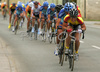 Cyclists are riding through streets of Sencur, Slovenia during Grand prix of Sencur. Race in Sencur, Slovenia was held on 27th of April 2007.
