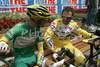 Leonardo Piepoli (L) and his teammate Gilberto Simoni  (R) of Saunier Duval-Prodir before start of the stage 17 of Giro d Italia 2007. Stage 17 in length of 142km lead cyclists from Lienz, Austria to Monte Zoncolan, Italy, and was held on 30th of May 2007.
