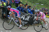 Damiano Cunego of Lampre Fondital (L) and Danilo Di Luca of Liquigas (R) at last climb of the stage 17 of Giro d Italia 2007. Stage 17 in length of 142km lead cyclists from Lienz, Austria to Monte Zoncolan, Italy, and was held on 30th of May 2007.
