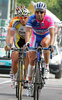 Francisco Vila Errandonea of Lampre Fondital (front) followed by Mikhail Ignatiev of Tinkoff Credit Systems riding during the stage 18 of Giro d Italia 2007. Stage 18 in length of 208km lead cyclists from Udine, Italy to Riese Pio X, Italy, and was held on 31st of May 2007..
