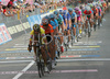 Peloton cycling in first lap throught Riese Pio X riding during the stage 18 of Giro d Italia 2007. Stage 18 in length of 208km lead cyclists from Udine, Italy to Riese Pio X, Italy, and was held on 31st of May 2007..

